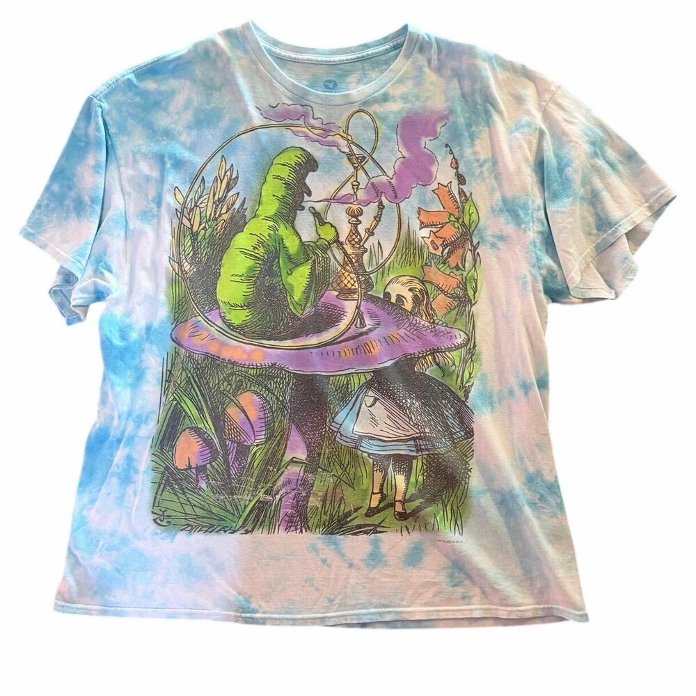 Liquid blue 2015 Alice in wonderland blue tie dye tshirt unisex hippie XXL peace